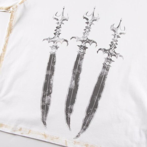 Thug Club White Distressed T Shirt With Sword Graphics - Picture 3 of 7